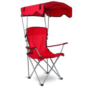 Foldable Beach Canopy Chair Sun Protection Camping Lawn Canopy Chair 330LBS Load Folding Seat - Red