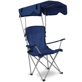 Foldable Beach Canopy Chair Sun Protection Camping Lawn Canopy Chair 330LBS Load Folding Seat - Navy Blue