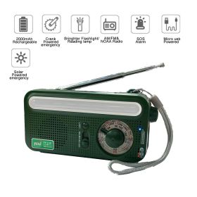 Emergency Radio Hand Crank Solar; Portable Weather Radio With AM/FM/WB/NOAA; Bright Flashlight; SOS Alarm; Reading Lamp; 2000mAh Cell Phone Charger Fo