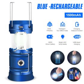 Solar LED Camping Light Portable Camping Lamp USB Rechargeable Flashlight Emergency Tent Lamp Torch Waterproof Lighting Outdoor - CN - Blue rechargeab