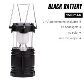 Solar LED Camping Light Portable Camping Lamp USB Rechargeable Flashlight Emergency Tent Lamp Torch Waterproof Lighting Outdoor - CN - Only battery