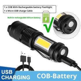 Mini Rechargeable LED Flashlight Use XPE + COB lamp beads 100 meters lighting distance Used for adventure; camping; etc. - Blue
