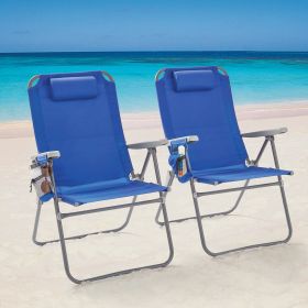 2-Pack 4-Position Oversize Beach Chair;  Blue - 2