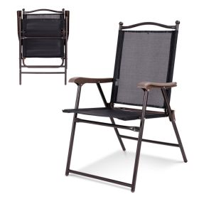 Set of 2 Patio Folding Sling Back Camping Deck Chairs - Black