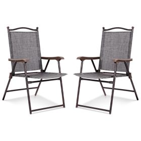Set of 2 Patio Folding Sling Back Camping Deck Chairs - Gray