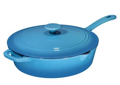 Enameled Silicone Oil Cast Iron 12 Inch Skillet Deep Saut Pan 5 Quart Jumbo Cooker - Turquoise - Cast Iron