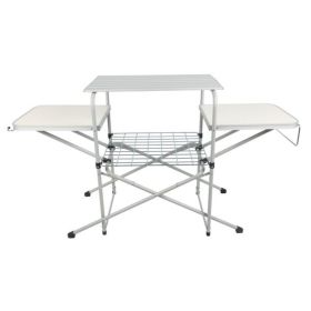 Camp Kitchen Cooking Stand with Three Table Tops - White