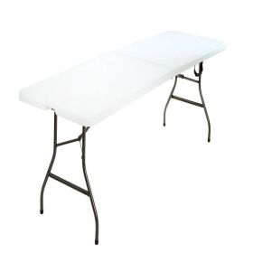8 Foot Centerfold Folding Table; White - White