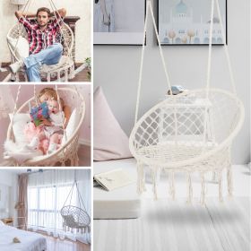 Hammock Chair Macrame Swing Max 330 Lbs Hanging Cotton Rope Hammock Swing Chair for Indoor and Outdoor - Beige