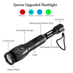 Portable Mini Flashlight LED ZOOM Torch Hunting Zoomable Flashlight Torch Light - A black US