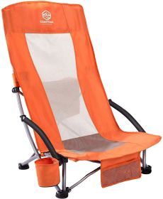 Outdoor Foldable Camp Mesh Chair with a Cup Holder; High Back Low Seat Bench Chair; 600D Oxford Cloth Steel Frame - as Pic