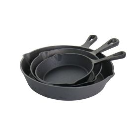 Pots And Pans Pre-Seasoned Cast Iron Skillet Set Kitchen Cookware Set - Black - 3 Piece