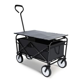 Heavy Duty Portable Folding Wagon and Collapsible Aluminum Alloy Table Combo Utility Outdoor Camping Cart with Universal Anti-slip Wheels & Adjustable