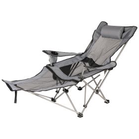 YSSOA Outdoor Camping Chair with Removable Footrest; Large; Grey - as Pic