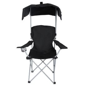 YSSOA Canopy Lounge Chair with Sunshade for Camping; Hiking; Travel; and Other Outdoor Events; with Cup Holder; 21.6" x 21.6" x 36"; Black; 1-Pack - a