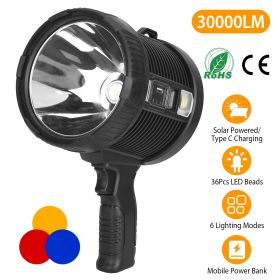 30000LM Rechargeable LED Searchlight IPX6 Waterproof Portable Handheld Spotlight - Black