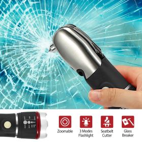 8 In 1 Multi Tool Hammer Zoomable LED Flashlight Emergency Auto Escape Tool - Black