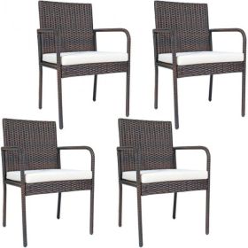 Trendy And Pratical Outdoor Patio Rattan Dining Chairs Cushioned Sofa 4 Pcs Set - Brown - rattan + steel + polyester fabric