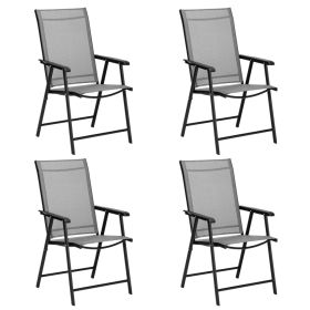 4 Pcs Patio Folding Chair Set , Outdoor Lounge Chairs  for Deck Garden Lawn Pool XH - Iron Tube: Black  Cloth: Gray And White