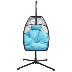 Hanging Egg Swing Chair with Stand Hammock Chair with Soft Cushion and Pillow for Backyard, Garden, Patio XH - Blue