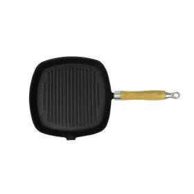 Cast Iron Grill Pan BBQ Skillet Wooden Handle - 50125