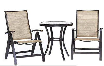 [Dropshipping] 3 Piece Bistro Set, Handmade Contemporary Round Table Folding Chairs Outdoor Patio Furniture - Aluminum - Folded