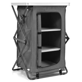 Folding Camping Storage Cabinet with 3 Shelves and Carry Bag - grey