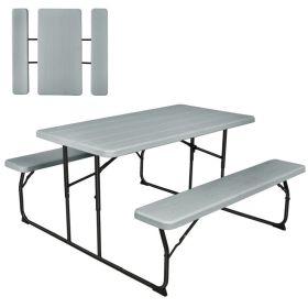 Indoor and Outdoor Folding Picnic Table Bench Set with Wood-like Texture - Gray