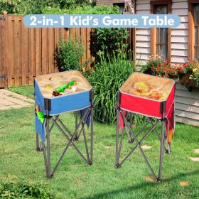 2 Pieces Folding Camping Tables with Large Capacity Storage Sink for Picnic - blue and red