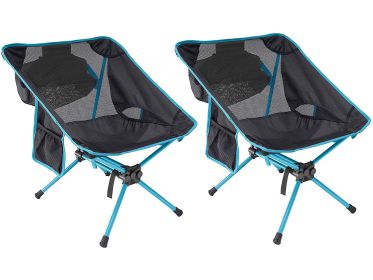 Compact Folding Camping Chair Lightweight Portable Outdoor Chairs with 2 Side Pockets for Backpacking and Camping 2 Pack - Blue - Oxford cloth, steel