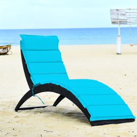 Folding Patio Rattan Lounge Chair Chaise Cushioned Portable Garden Turquoise - Turquoise - PE rattan, steel