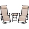 3PC Zero Gravity Reclining Lounge Chairs Pillows Table Portable Folding - Beige - Steel ,textilene fabric