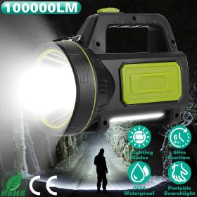 100000LM Super Bright LED Searchlight Portable Handheld Flashlight - Black
