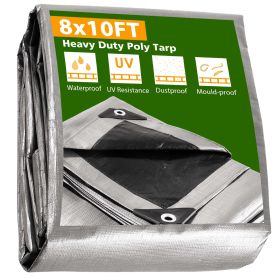 8x10ft Heavy Duty Poly Tarp/ Silver+Black - As Picture
