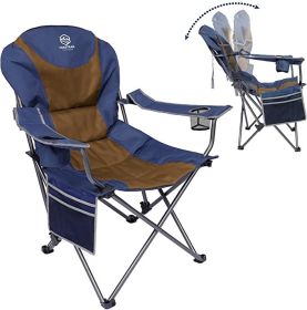 Outdoor Reclining Camping Chair 3 Position Folding Lawn Chair Supports 350 lbs - Blue & Brown