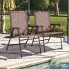 Set of 2 Patio Folding Sling Back Camping Deck Chairs - Brown
