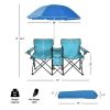 Portable Folding Picnic Double Chair With Umbrella - turquoise