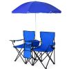 Portable Folding Picnic Double Chair With Umbrella - blue