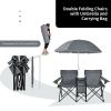 Portable Folding Picnic Double Chair With Umbrella - Gray