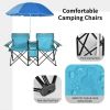 Portable Folding Picnic Double Chair With Umbrella - turquoise