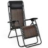 Folding Rattan Patio Zero Gravity Lounge Chair Recliner w/ Headrest - as pic - Steel + Rattan
