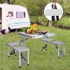 Picnic Table Folding Camping Table Chair Set with 4 Seats Chairs and Umbrella Hole - KM3636