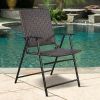 Outdoor Beach & Garden Lawn Chairs Set Of 4 Rattan Utility Folding Chair - Brown - Rattan and steel