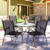 Set of 2 Patio Folding Sling Back Camping Deck Chairs - Black