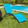 Folding Patio Rattan Lounge Chair Chaise Cushioned Portable Garden Turquoise - Turquoise - PE rattan, steel