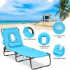 Folding Chaise Lounge Chair Adjustable Outdoor Patio Beach Camping Recliner Turquoise - Turquoise - Oxford Cloth + Iron Pipe