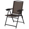 Beach & Garden Lawn 4 Pcs Folding Sling Chairs With Steel Armrest And Adjustable Back - Brown - Steel/fabric