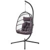 In door outdoor patio Wicker Hanging Chair Swing Chair Patio Egg Chair UV Resistant Dark grey cushion Aluminum frame - Gray