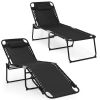 Foldable Recline Lounge Chair with Adjustable Backrest and Footrest - Black