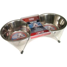Loving Pets Stainless Steel Double Dog Diner Wrapped Silver 1 Pint